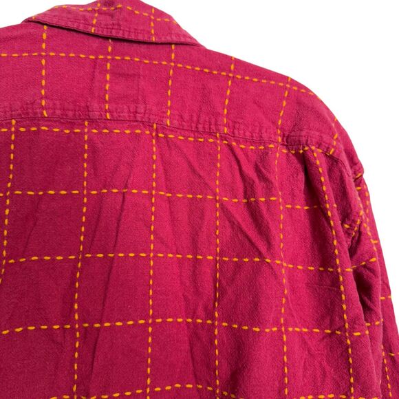 The Territory Ahead Womens Pink Linen Embroidered Plaid Button Up Shirt Top XL - Picture 12 of 16